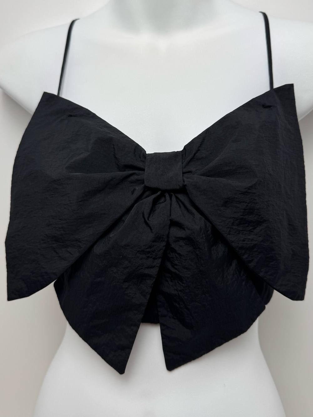 H&M Black Oversized Bow Crop Top - Size XS